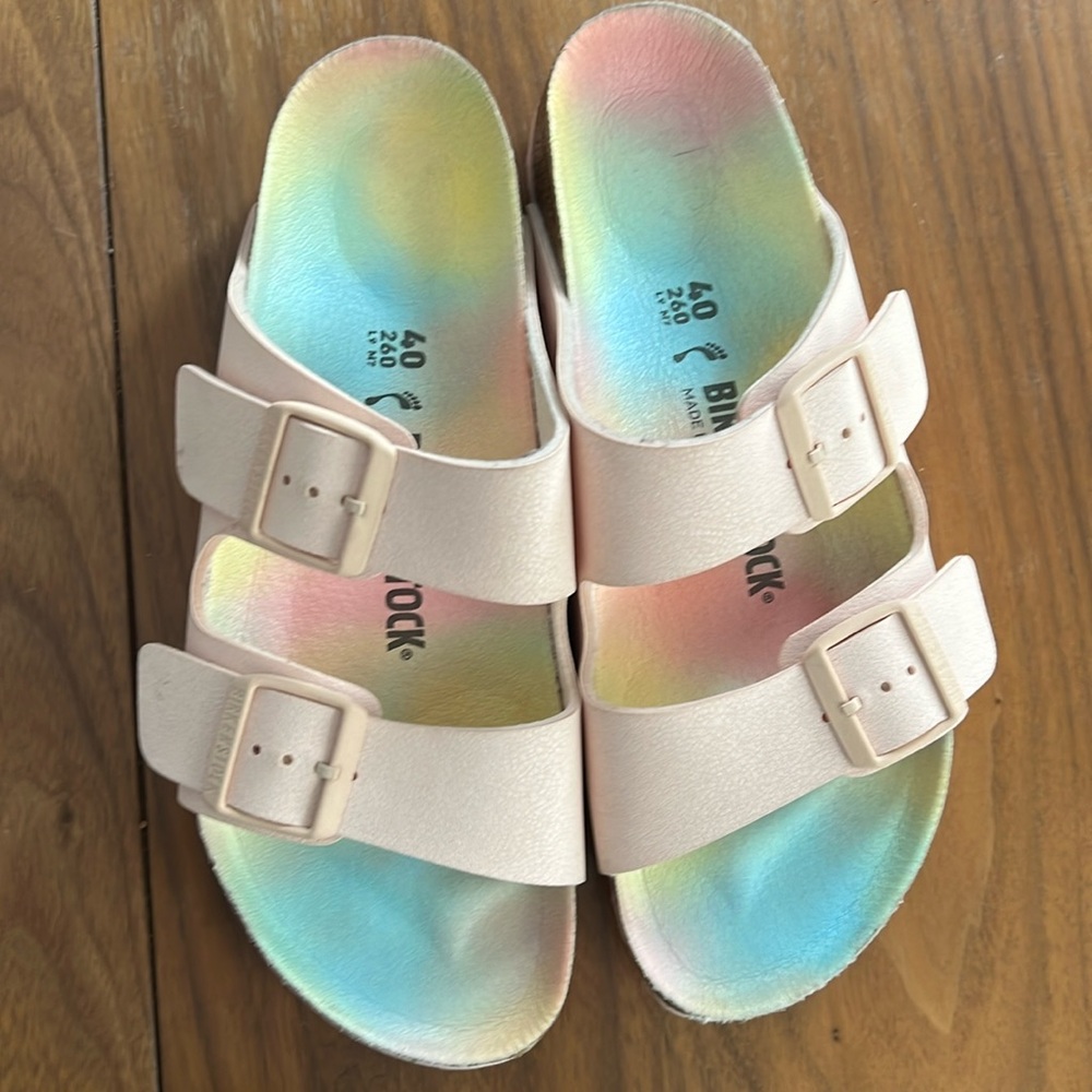 Brand-new rainbow Birkenstocks! Right on time for the summer
